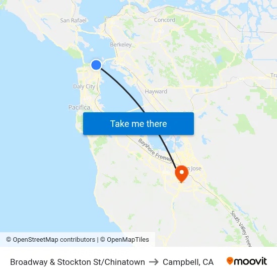 Broadway & Stockton St/Chinatown to Campbell, CA map
