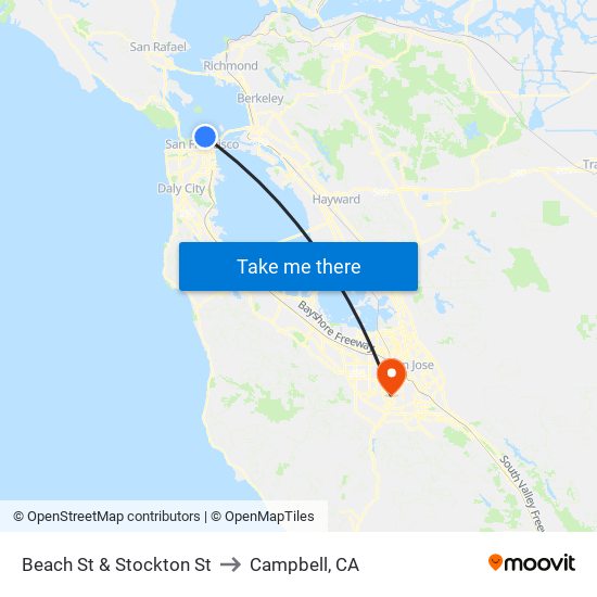 Beach St & Stockton St to Campbell, CA map