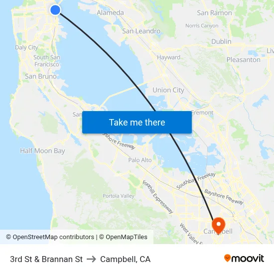 3rd St & Brannan St to Campbell, CA map