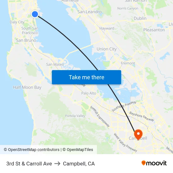 3rd St & Carroll Ave to Campbell, CA map