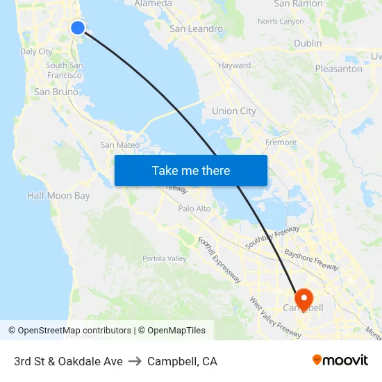 3rd St & Oakdale Ave to Campbell, CA map