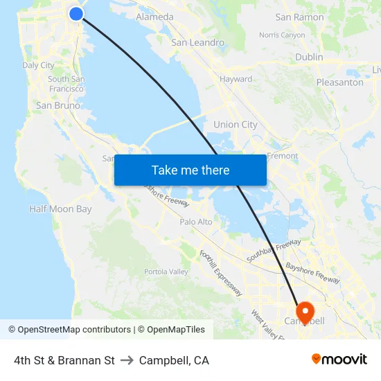 4th St & Brannan St to Campbell, CA map