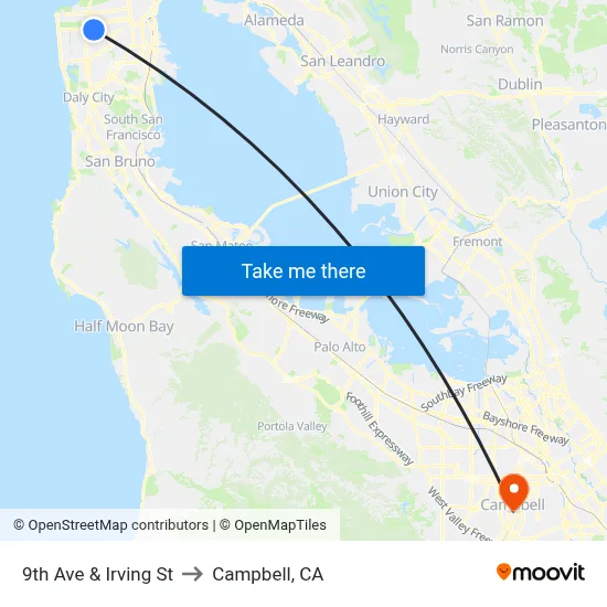 9th Ave & Irving St to Campbell, CA map
