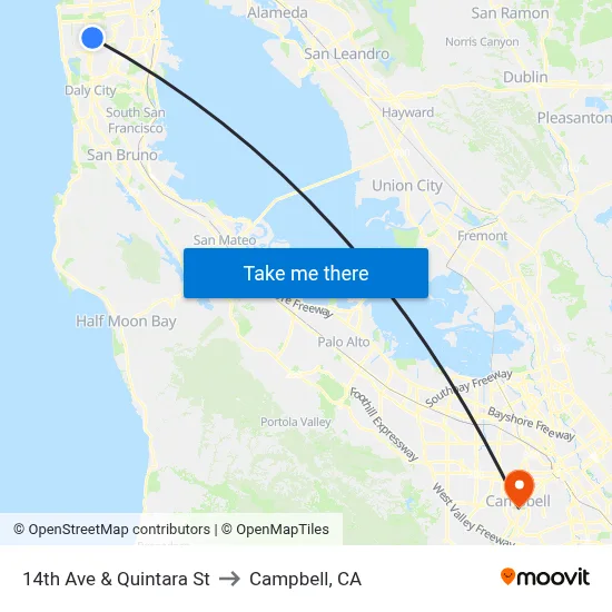 14th Ave & Quintara St to Campbell, CA map