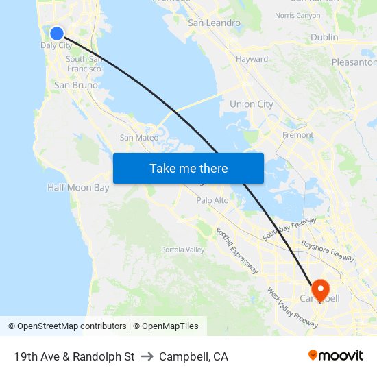 19th Ave & Randolph St to Campbell, CA map