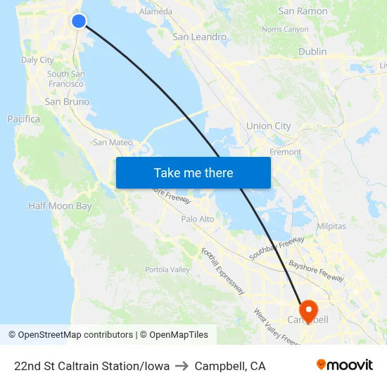 22nd St Caltrain Station/Iowa to Campbell, CA map