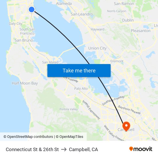 Connecticut St & 26th St to Campbell, CA map