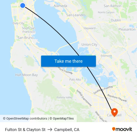 Fulton St & Clayton St to Campbell, CA map