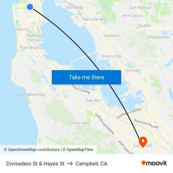 Divisadero St & Hayes St to Campbell, CA map