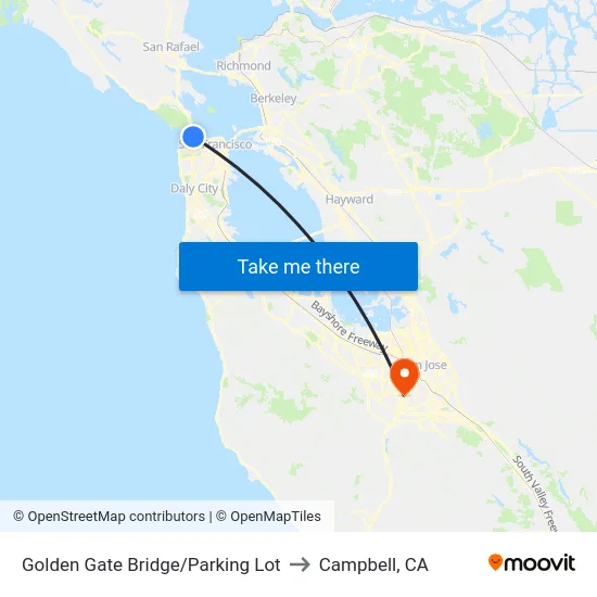 Golden Gate Bridge/Parking Lot to Campbell, CA map