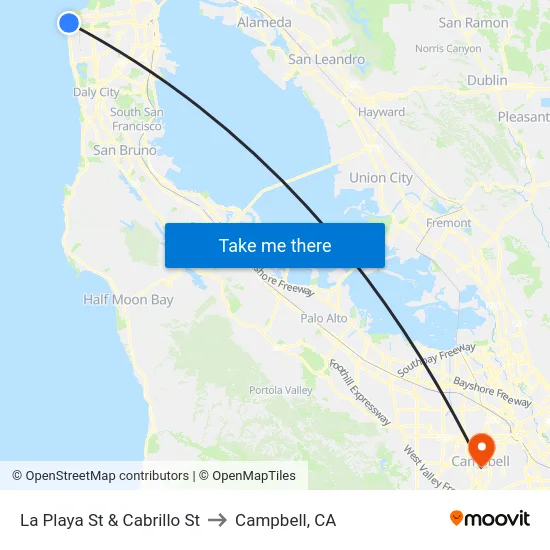 La Playa St & Cabrillo St to Campbell, CA map