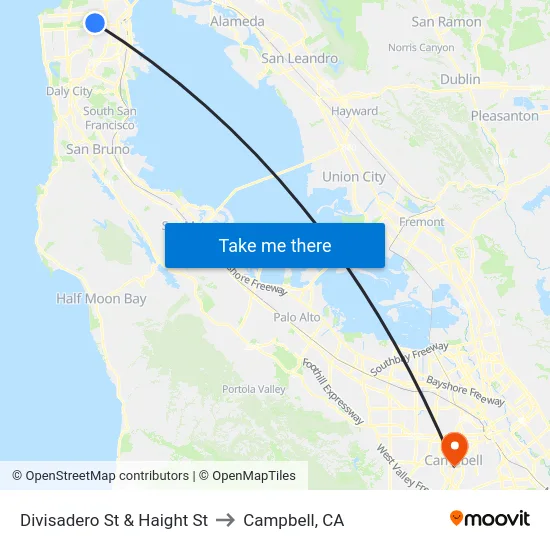Divisadero St & Haight St to Campbell, CA map