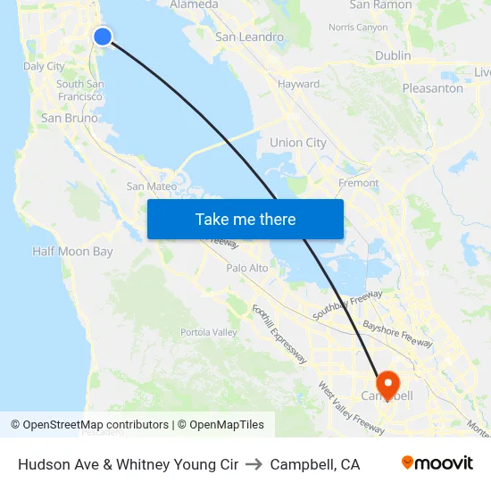 Hudson Ave & Whitney Young Cir to Campbell, CA map