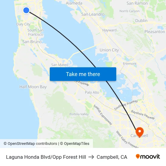 Laguna Honda Blvd/Opp Forest Hill to Campbell, CA map