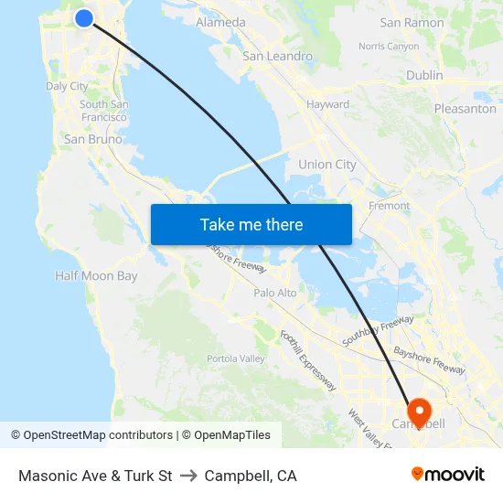 Masonic Ave & Turk St to Campbell, CA map