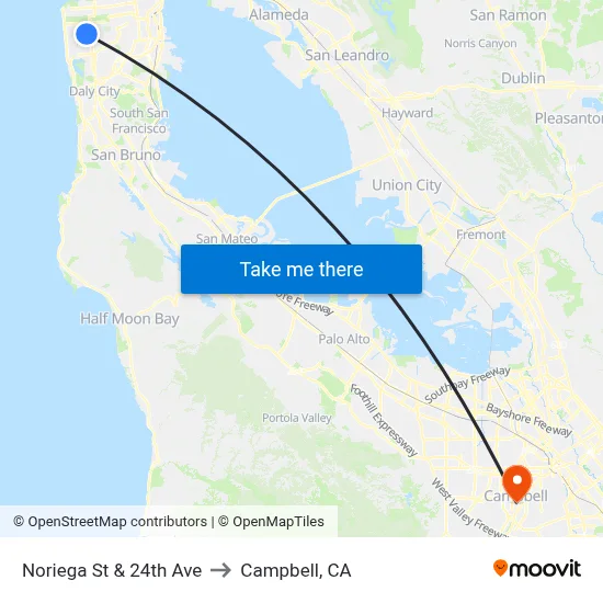Noriega St & 24th Ave to Campbell, CA map