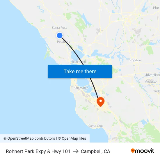 Rohnert Park Expy & Hwy 101 to Campbell, CA map