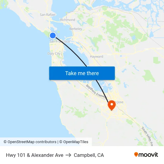 Hwy 101 & Alexander Ave to Campbell, CA map