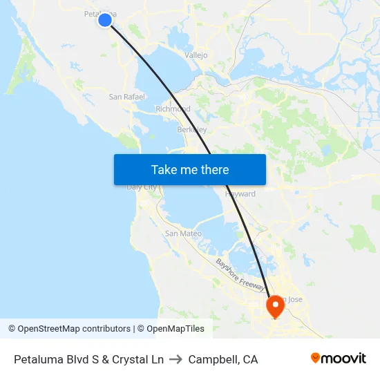 Petaluma Blvd S & Crystal Ln to Campbell, CA map