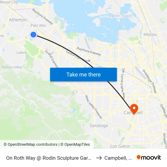 On Roth Way @ Rodin Sculpture Garden to Campbell, CA map