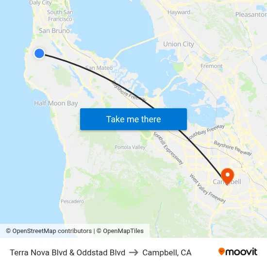 Terra Nova Blvd & Oddstad Blvd to Campbell, CA map