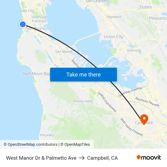 West Manor Dr & Palmetto Ave to Campbell, CA map