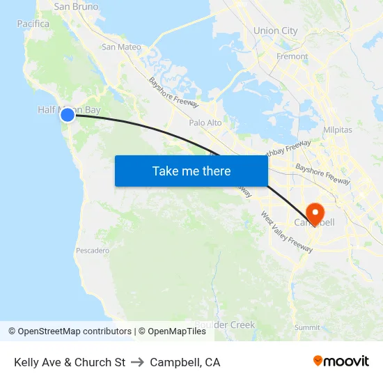 Kelly Ave & Church St to Campbell, CA map