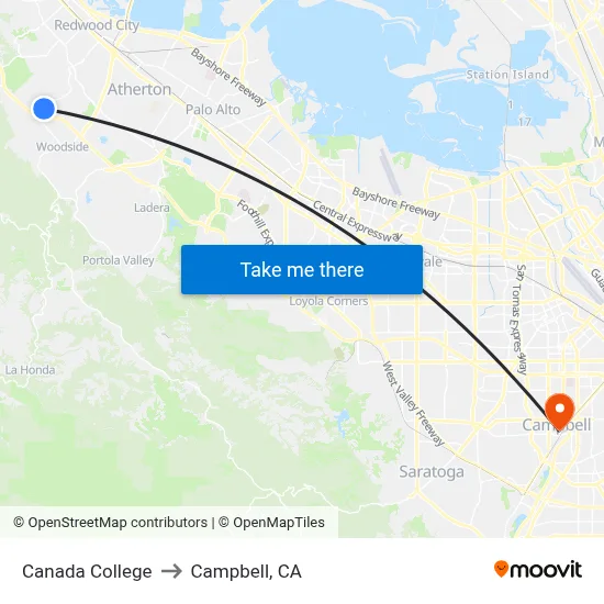 Canada College to Campbell, CA map