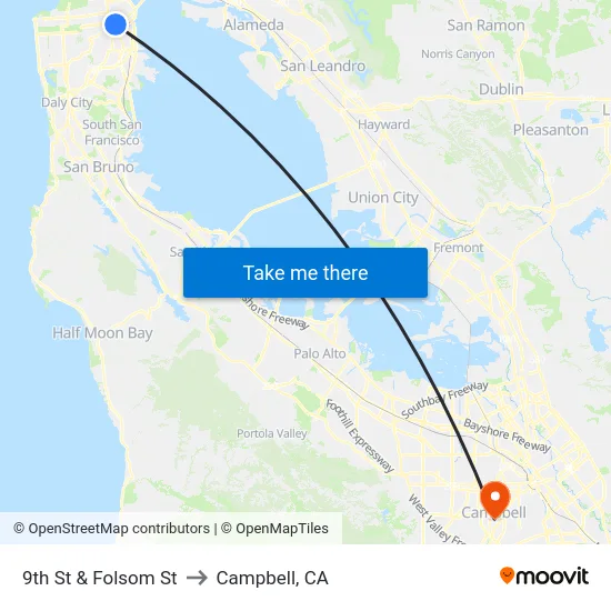 9th St & Folsom St to Campbell, CA map