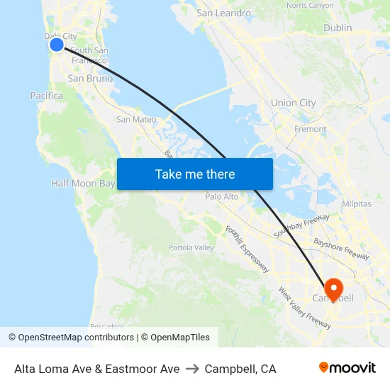 Alta Loma Ave & Eastmoor Ave to Campbell, CA map