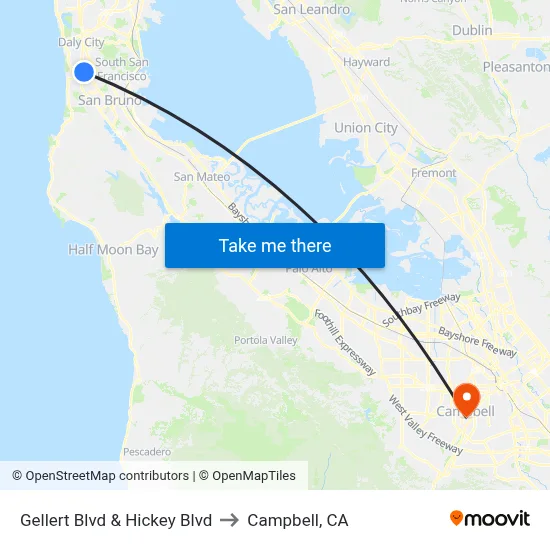 Gellert Blvd & Hickey Blvd to Campbell, CA map
