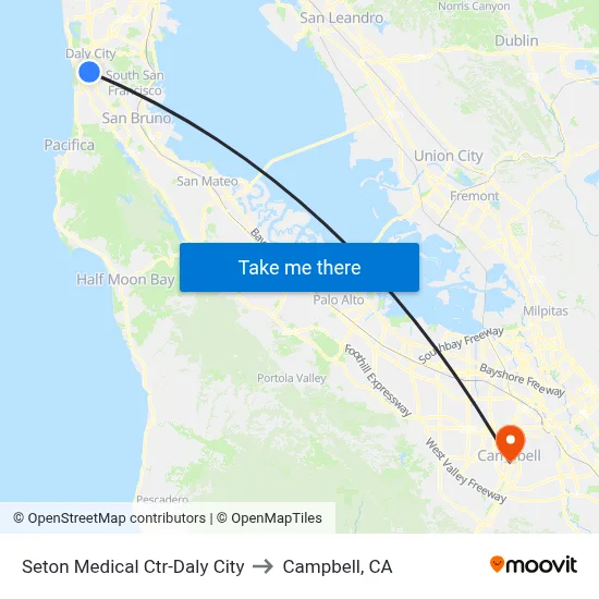 Seton Medical Ctr-Daly City to Campbell, CA map