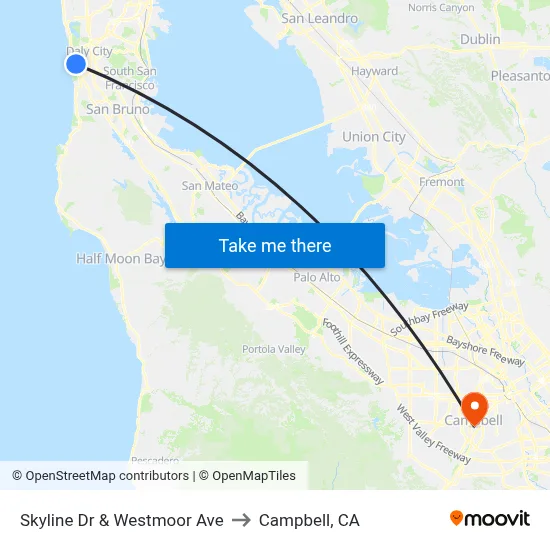 Skyline Dr & Westmoor Ave to Campbell, CA map