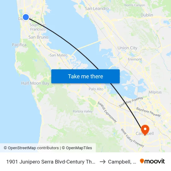 1901 Junipero Serra Blvd-Century Theater to Campbell, CA map