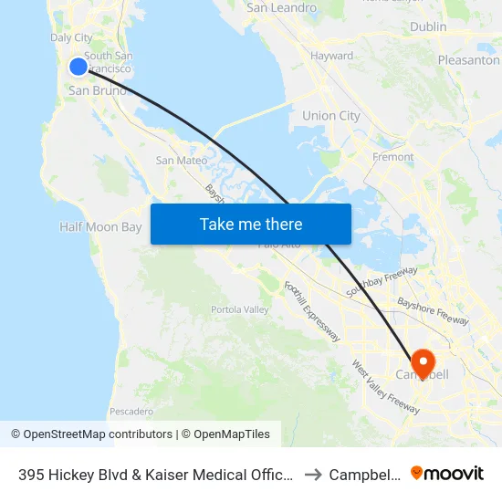 395 Hickey Blvd & Kaiser Medical Offices Driveway to Campbell, CA map