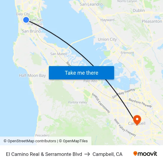 El Camino Real & Serramonte Blvd to Campbell, CA map