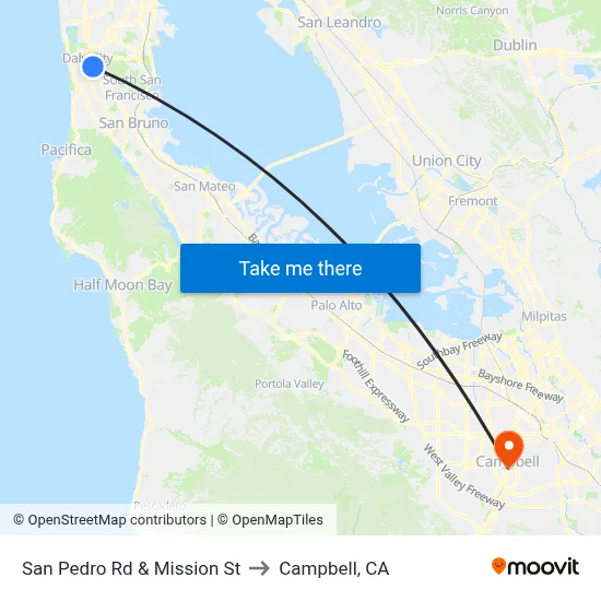 San Pedro Rd & Mission St to Campbell, CA map