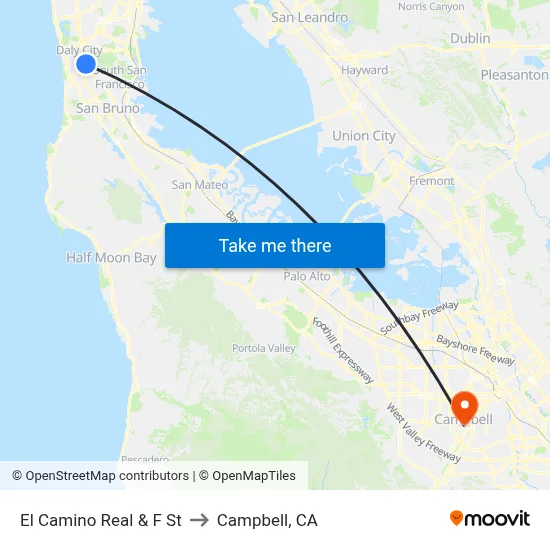 El Camino Real & F St to Campbell, CA map