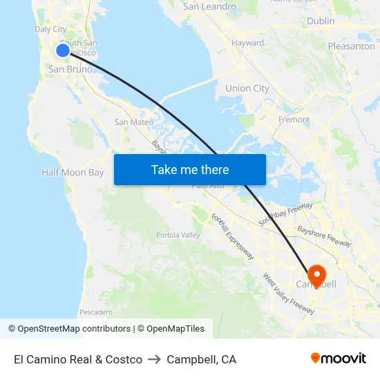El Camino Real & Costco to Campbell, CA map