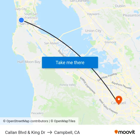 Callan Blvd & King Dr to Campbell, CA map