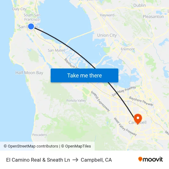 El Camino Real & Sneath Ln to Campbell, CA map