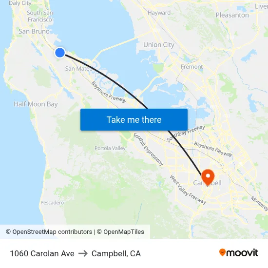 1060 Carolan Ave to Campbell, CA map