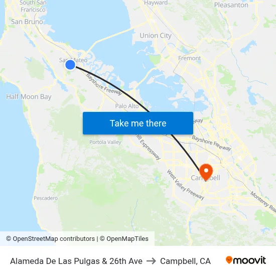 Alameda De Las Pulgas & 26th Ave to Campbell, CA map