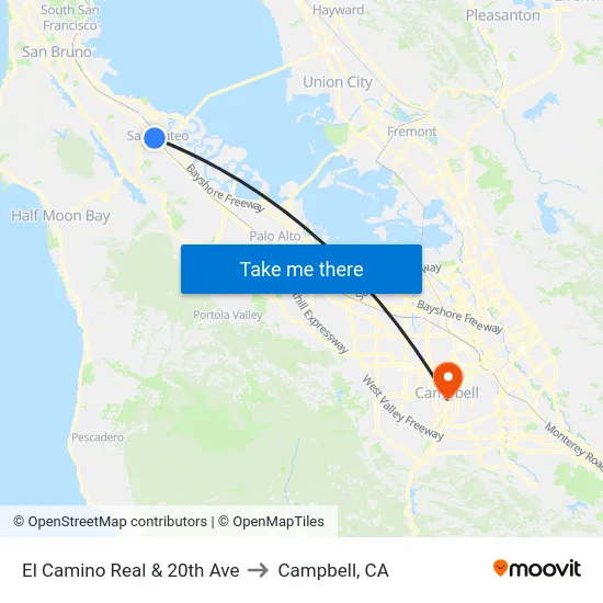 El Camino Real & 20th Ave to Campbell, CA map