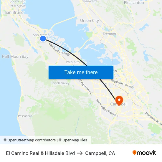 El Camino Real & Hillsdale Blvd to Campbell, CA map