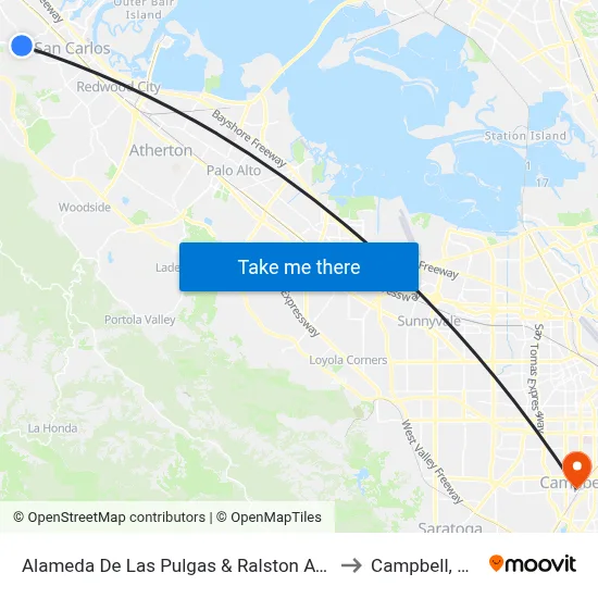 Alameda De Las Pulgas & Ralston Ave to Campbell, CA map