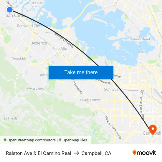 Ralston Ave & El Camino Real to Campbell, CA map