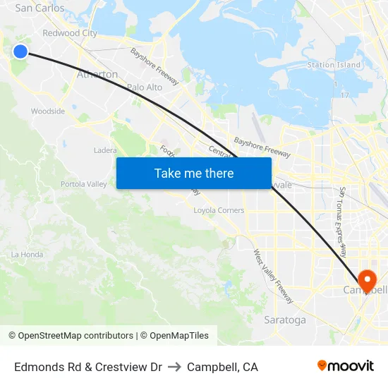 Edmonds Rd & Crestview Dr to Campbell, CA map