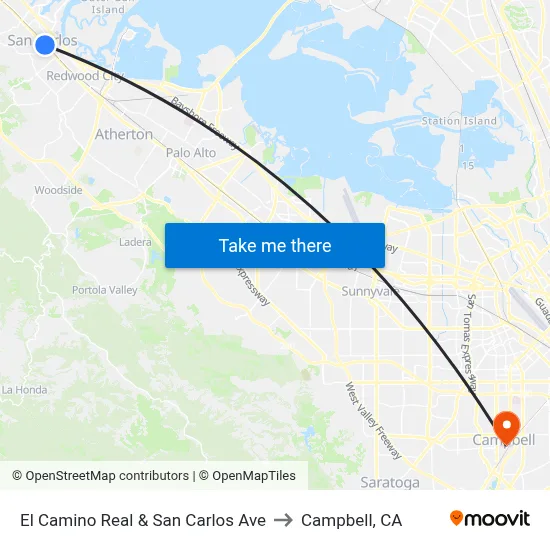 El Camino Real & San Carlos Ave to Campbell, CA map