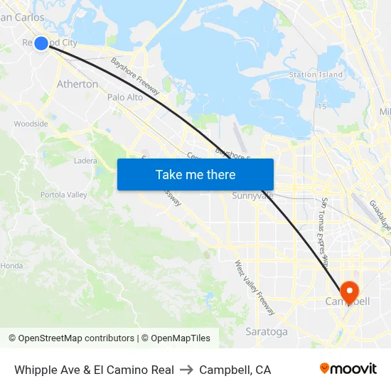 Whipple Ave & El Camino Real to Campbell, CA map